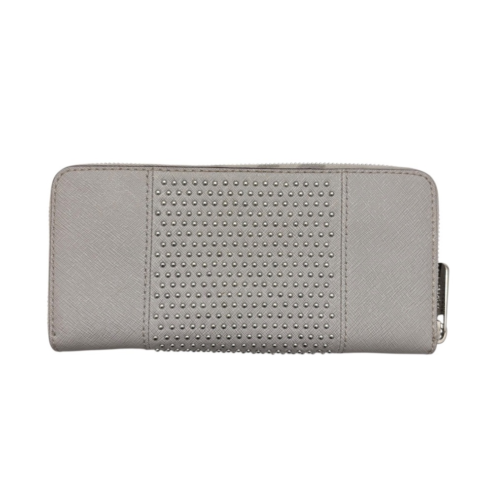 Michael kors gray saffiano leather silver studded zipper clutch wallet new - Picture 6 of 8